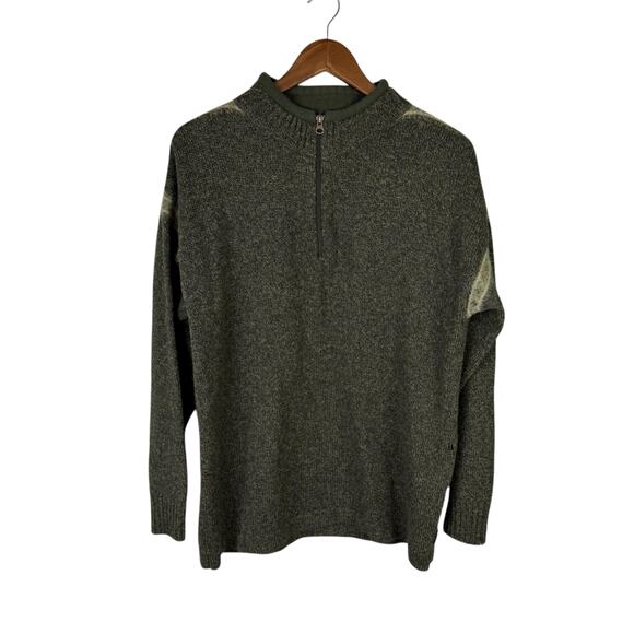 Woolrich Olive Heather Knit 100% Wool 1/4 Zip Pullover Layering Sweater - Picture 1 of 8